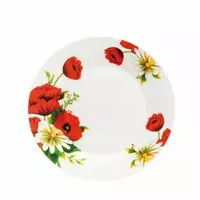 Тарелка фарфоровая белая с рисунком цветов обеденная 8"/205 мм "Мак и ромашки"